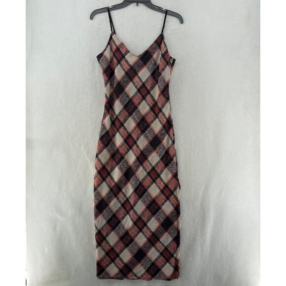 BB Dakota Dresses & Skirts - BB Dakota Steve Madden Dress Women's M Red Beige Plaid Sleeveless Side Slit Maxi